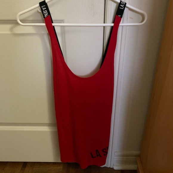 **2 for $20**🛍️ La Senza Red and Black Tank Top with Text on Straps Large - Picture 3 of 8
